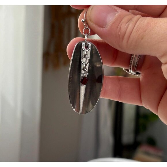 Handmade Spoon Fork Tine Earrings: Metal Spike beaded dangle earrings - Picture 3 of 6